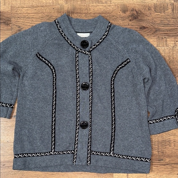 COLDWATER CREEK Gray Knit Cardigan with Black Trim - Picture 6 of 9